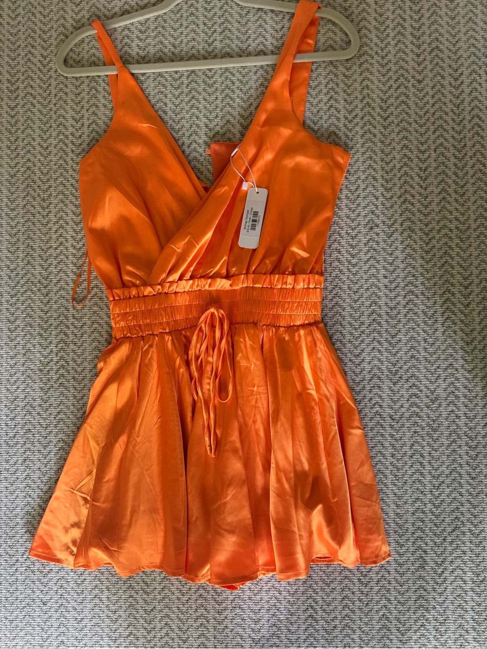 Girls' Orange Satin Fit-and-Flare Dress with Smocked Waist